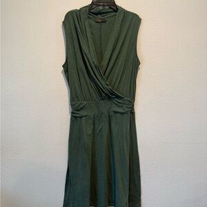 Prana Forest Green Sleeveless Wrap-Style Midi Dress